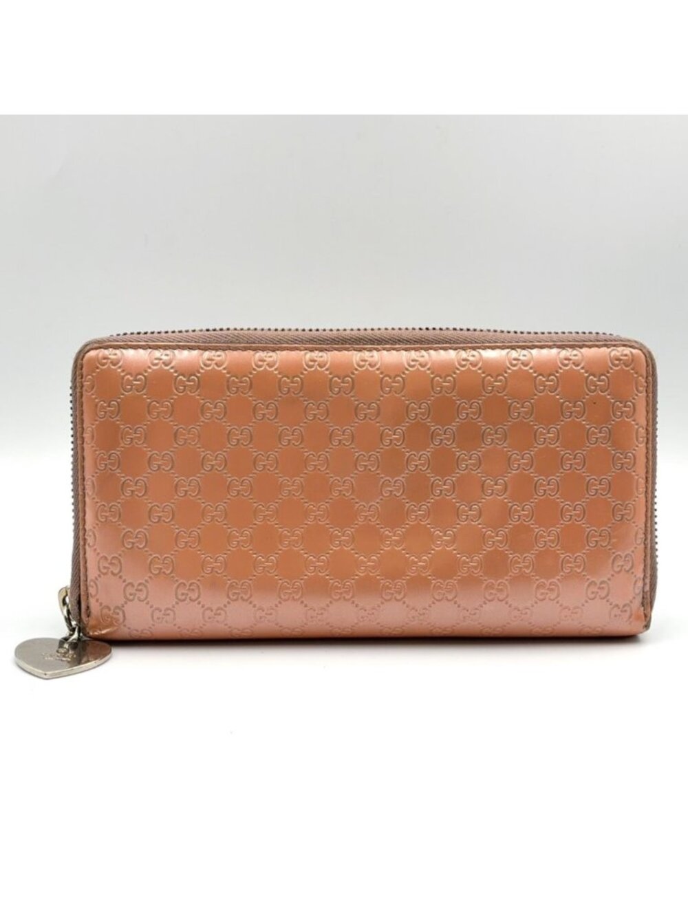 Gucci Micro Guccissima Zip Around Wallet Leather Patent Pink Gold Silver